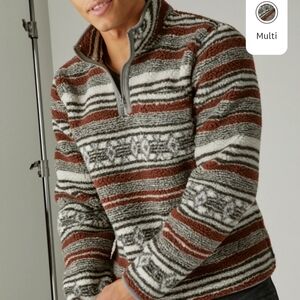 NWT Lucky Brand Southwestern Print Fleece Utility Mock Neck Sweatshirt Mens Sz M